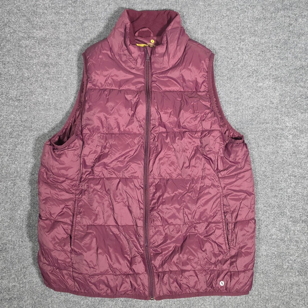 Xersion Packable Puffer Vest Burgundy 1X‎ Full Zip Lightweight Women's